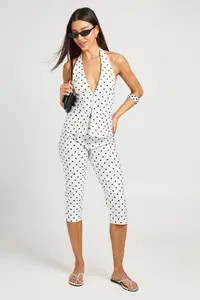 Ivory Bengaline Polka Dot  Hook and Eye Hlaterneck Corset Top | Boohoo | Boohoo.com (UK & IE)