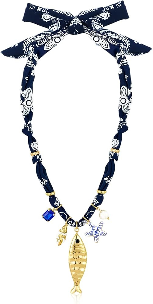 Amazon.com: Fish Pendant Scarf Necklace for Women,Scarf Necklace with Charm Chunky Fish,Trendy Scarfs Necklaces with Beach Shell Statement Necklaces Pendants,for Women Costume Accessories & Beach Jewelry Gift : Clothing, Shoes & Jewelry | Amazon (US)