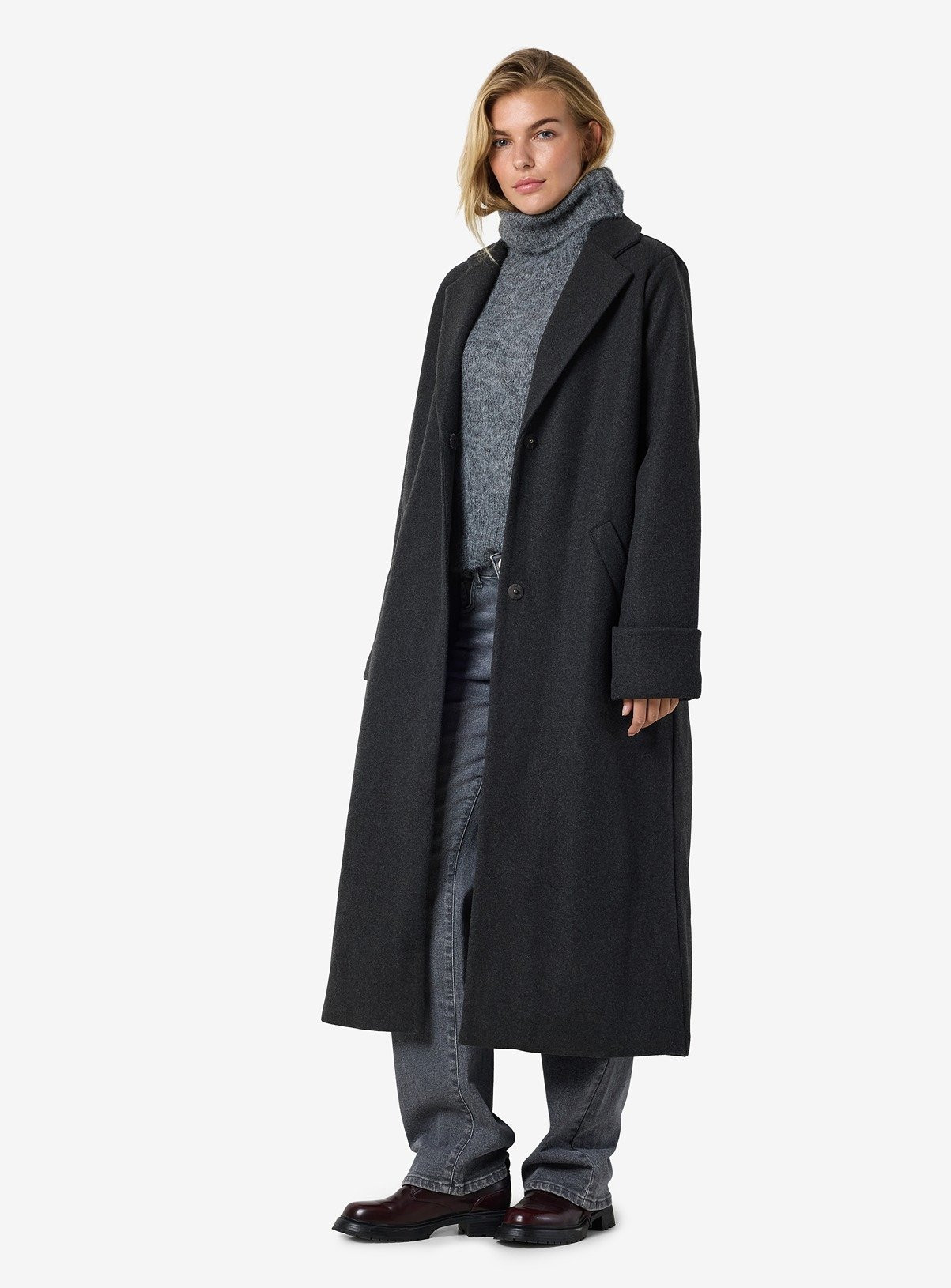 NOISY MAY Long Dark Grey Coat | Tu Clothing