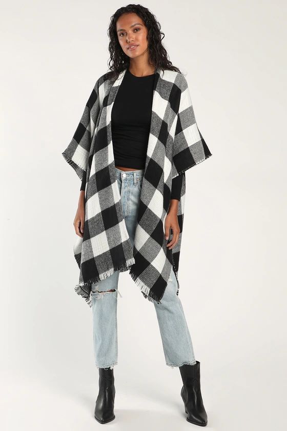 Snuggle Up Season Black and White Plaid Oversized Knit Wrap | Lulus (US)