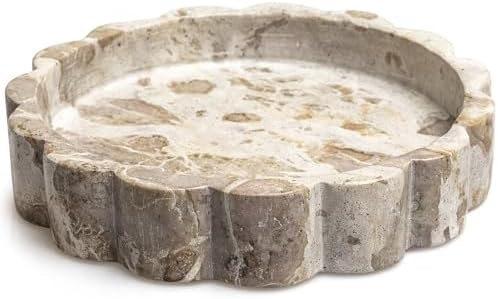 Beige Scalloped Marble Tray - 8 Inch Round Stone Vanity Tray for Perfume & Jewelry, Marble Dish f... | Amazon (US)