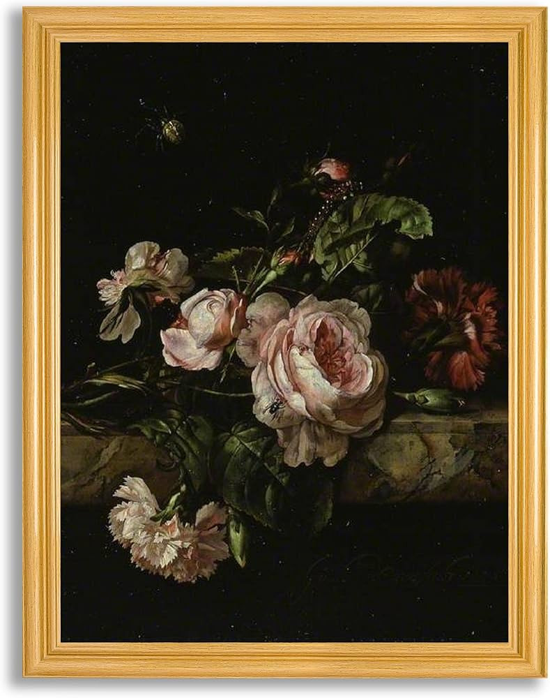 Group of Flowers by Willem Van Aelst Framed Canvas Wall Art Decor | Fine Artwork Painting Reprodu... | Amazon (US)