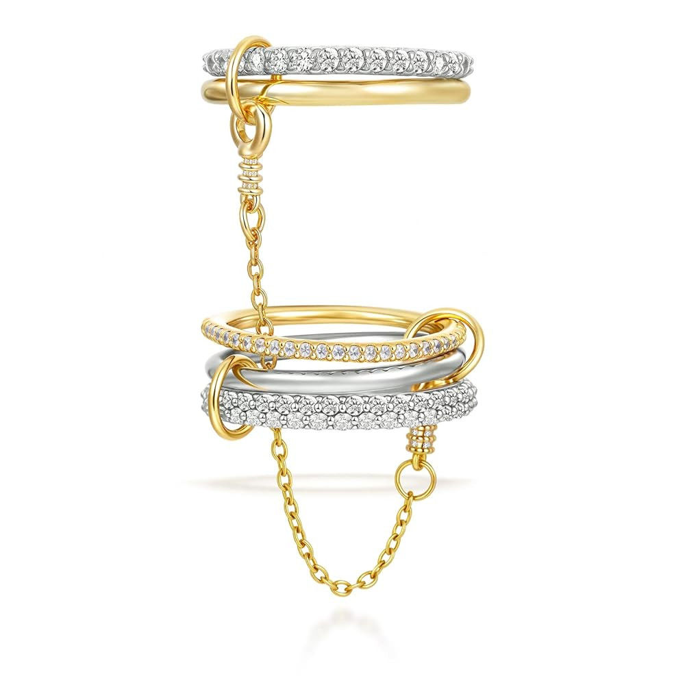 COLOYAN 18K Gold Plated Stackable Rings for Women Non Tarnish,Gold and Silver Cubic Zirconia Ring... | Amazon (US)