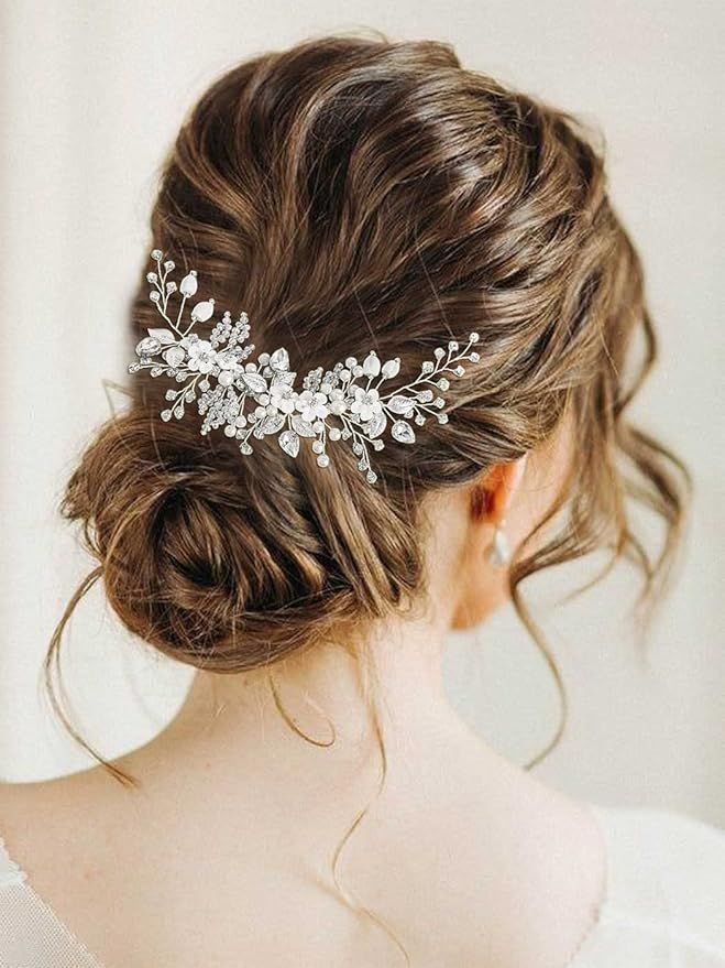 Catery Flower Bridal Hair Vine Silver Crystal Pearl Bride Wedding Headpieces Leaf Hair Accessorie... | Amazon (US)