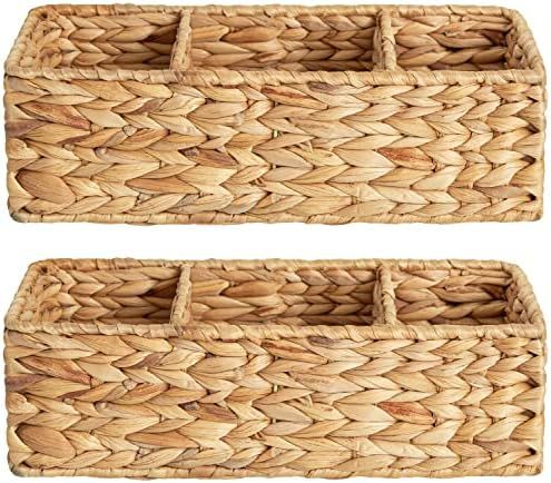 Amazon.com: StorageWorks 3-Section Wicker Baskets for Shelves, Hand-Woven Water Hyacinth Storage ... | Amazon (US)