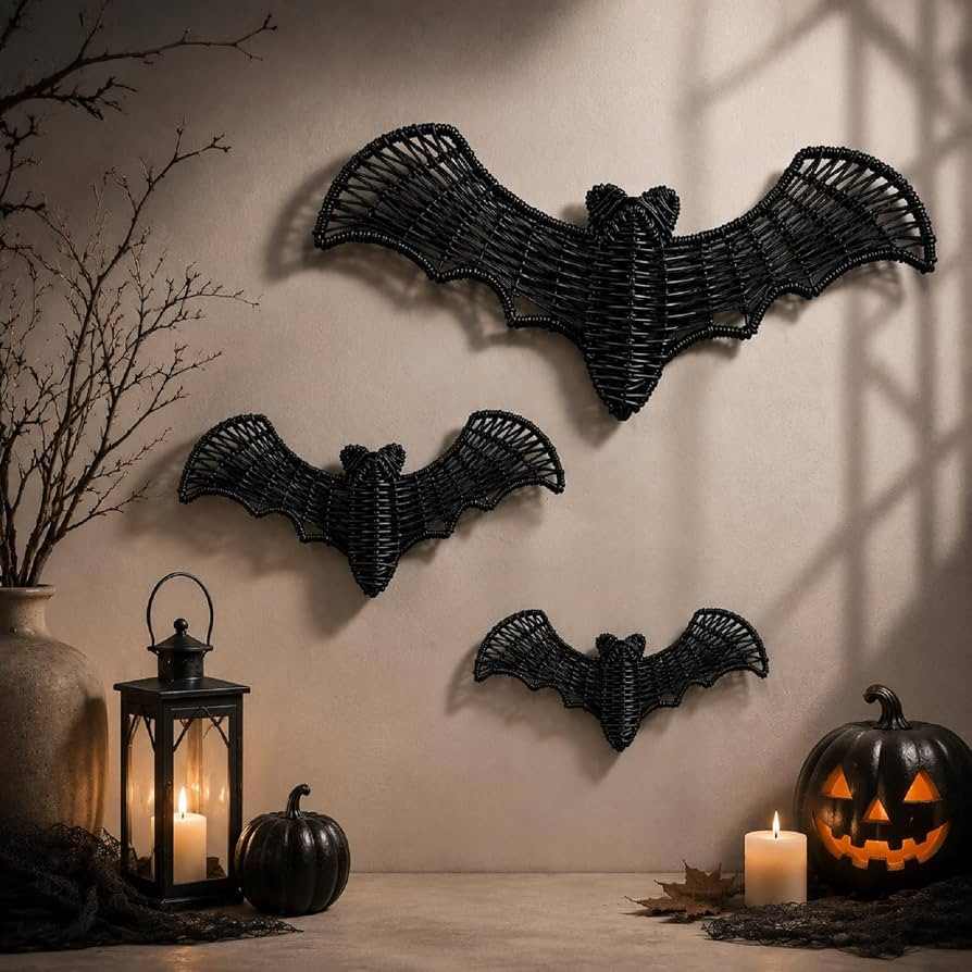 Yousoontic 3 Pcs Halloween Woven Rattan Bat, 3 Sizes, 13.8/11.8/9.8 Inch | Amazon (US)