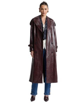 Avec Les Filles Women's Maxi Double-Breasted Trench Coat - Dark Red | Macy's
