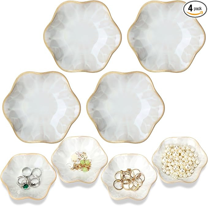 4 Pack Small Jewelry Dish Ceramic Trinket Holder Tray for Rings Earrings Key Bowl Women Mother's ... | Amazon (US)