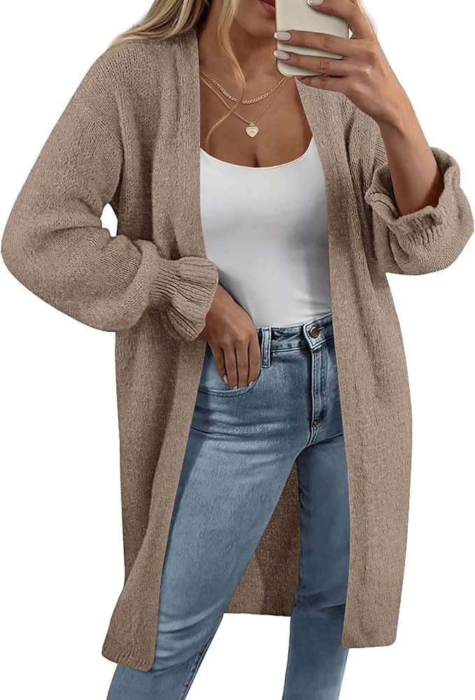 KIRUNDO Long Cardigan Sweaters for Women 2026 Spring Casual Oversized Ruffle Long Sleeve Open Fro... | Amazon (US)