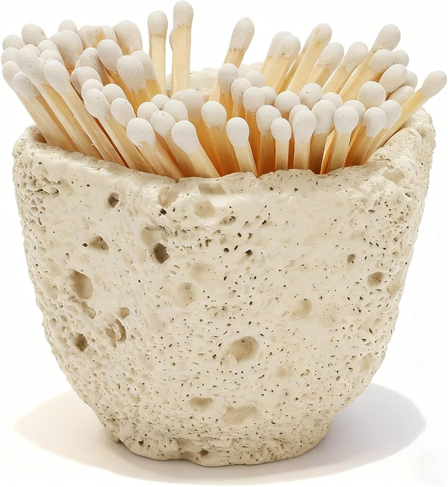 Concrete Match Holder with Striker, 3.1" x 2.5" Decorative Matchstick Jar Box for Fireplace, Cand... | Amazon (US)