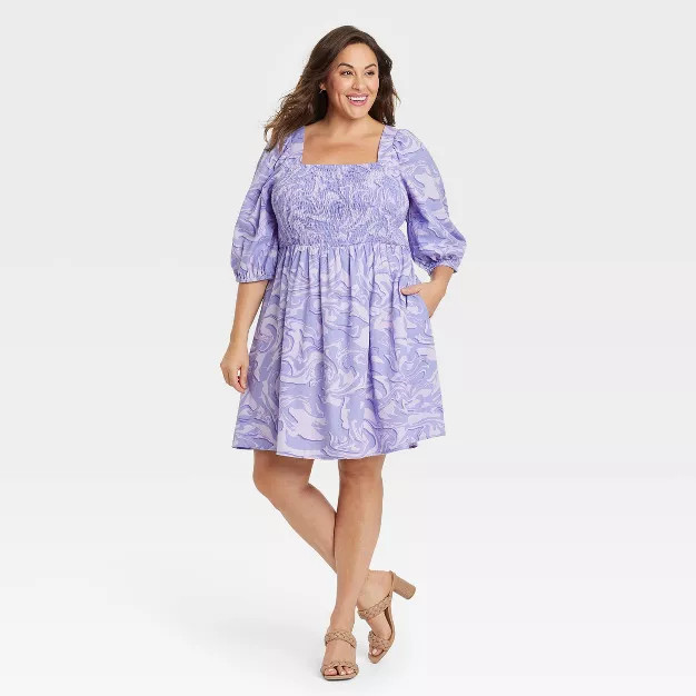 Women's Plus Size Puff Elbow Sleeve Smocked Dress - Ava & Viv™ | Target
