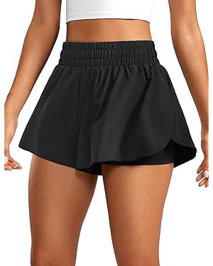 CRZ YOGA Women's 2 in 1 Flowy Running Shorts High Waisted Quick Dry Sport Gym Biker Shorts Athlet... | Amazon (UK)