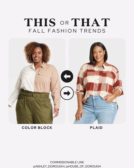 This or That: Fall Fashion Trends — colorblock vs. plaid tops from Target!

#LTKSeasonal #LTKstyletip #LTKplussize
