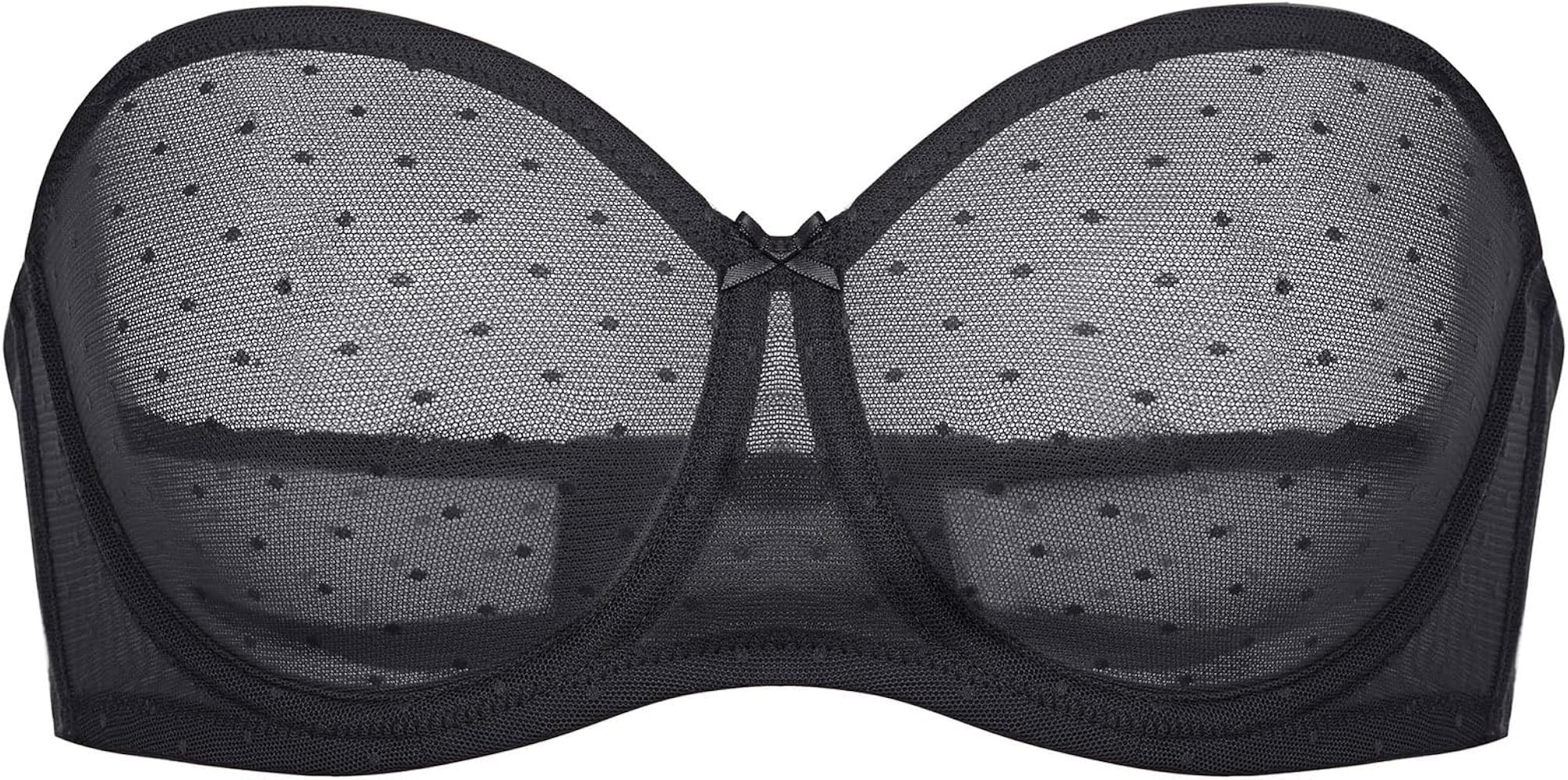 DOBREVA Women's Mesh Strapless Bra Sheer Unlined See Through Underwire Bras Plus Size | Amazon (US)