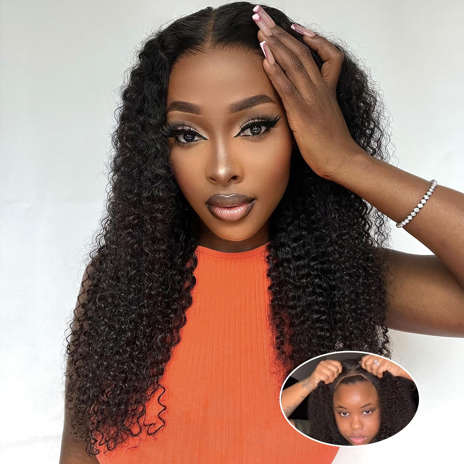 Wear and Go Kinky Curly Glueless Wig Human Hair, 6x4 Pre-Cut HD Lace Glueless Wigs Pre-Plucked, Transparent No Glue Lace Front Closure Wigs for Women 180% Density 20 inch | Amazon (US)
