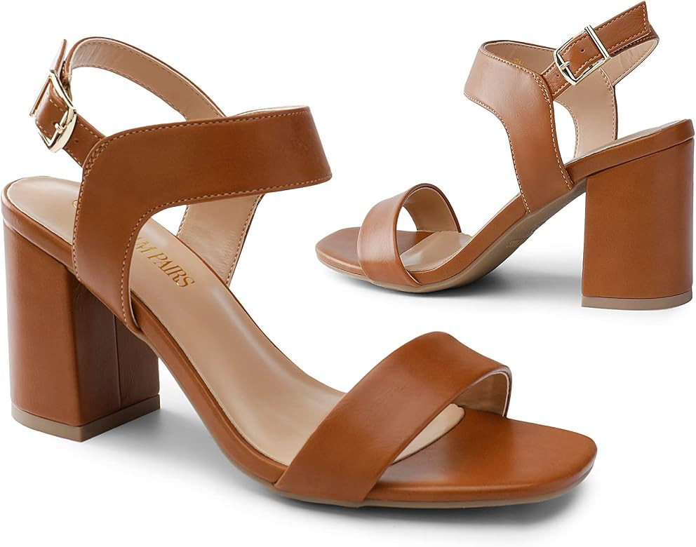 DREAM PAIRS Women's High Chunky Heels Square Toe Block Ankle Strap Dress Comfort Sandals | Amazon (US)