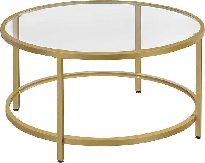 Yaheetech Gold Glass Coffee Table for Living Room, 36" Round Glass Coffee Table with Metal Frame,... | Amazon (US)
