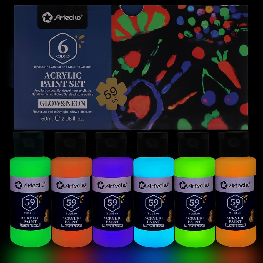 Artecho Glow in the Dark Paint 6 Colors, 60 ml / 2 oz Acrylic Paint for Decoration, Art Painting,... | Amazon (US)