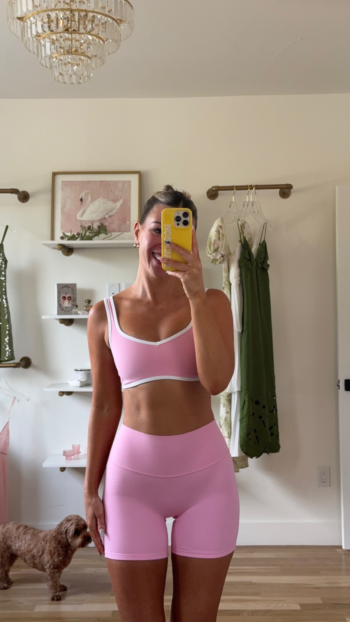 Pink Abercrombie sports bra and workout shorts activewear gym fitness look. 

Wearing xs too small bottom

Loving tan code: emersonlt
factor code: 50emerson
Colleen code: emerson20


#LTKStyleTip #LTKActive #LTKSeasonal