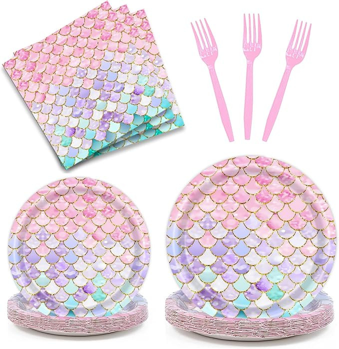 Dixutzi 96 Pcs Mermaid Birthday Party Decorations, Mermaid Party Supplies Including Paper Plate, ... | Amazon (US)