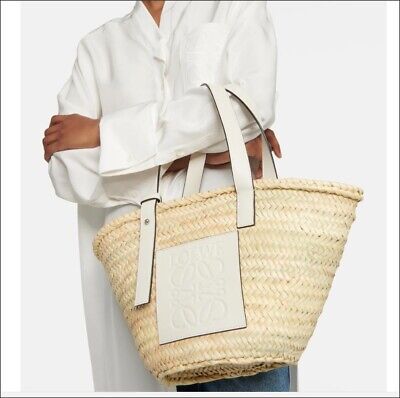 New LOEWE Basket Tote Handbag Beach Bag Logo Top Handles Leather Trim Medium  | eBay | eBay UK