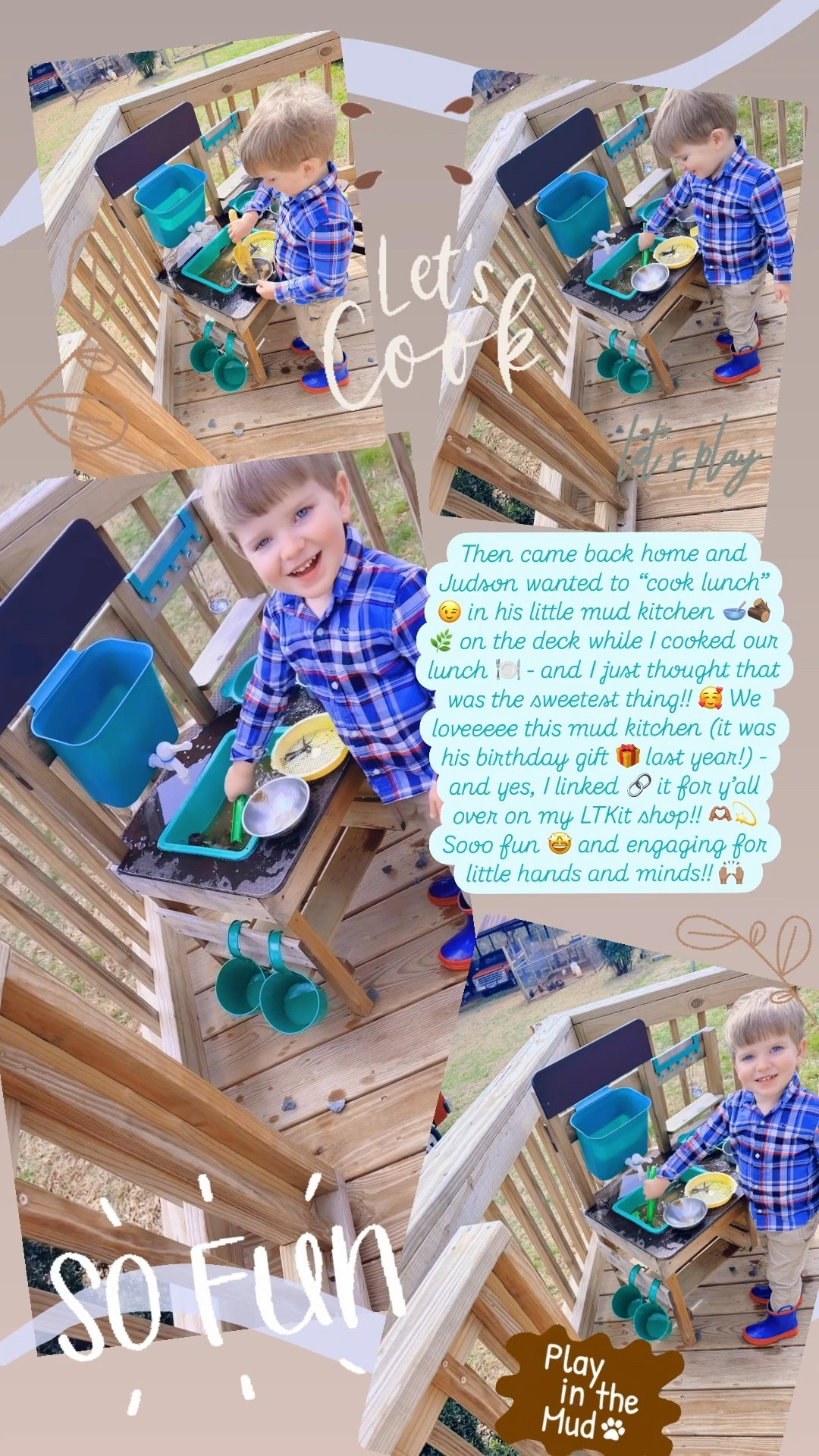 Then came back home and Judson wanted to “cook lunch” 😉 in his little mud kitchen 🥣🪵🌿 on the deck while I cooked our lunch 🍽️ - and I just thought that was the sweetest thing!! 🥰 We loveeeee this mud kitchen (it was his birthday gift 🎁 last year!) - and yes, I linked 🔗 it for y’all over on my LTKit shop!! 🫶🏽💫 Sooo fun 🤩 and engaging for little hands and minds!! 🙌🏽 

#LTKBaby #LTKKids #LTKFamily