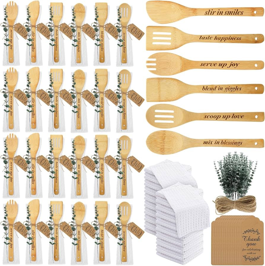 Funnymoom 24 Sets Bridal Shower Favors for Guests Wooden Spoons Kitchen Utensil Gift Set with Art... | Amazon (US)
