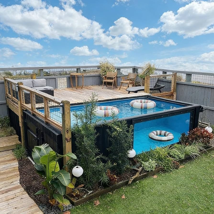 Luxury Container Swimming Pool, Prefabricated Fiberglass Above Ground Pool with Steel Frame \u201... | Amazon (US)