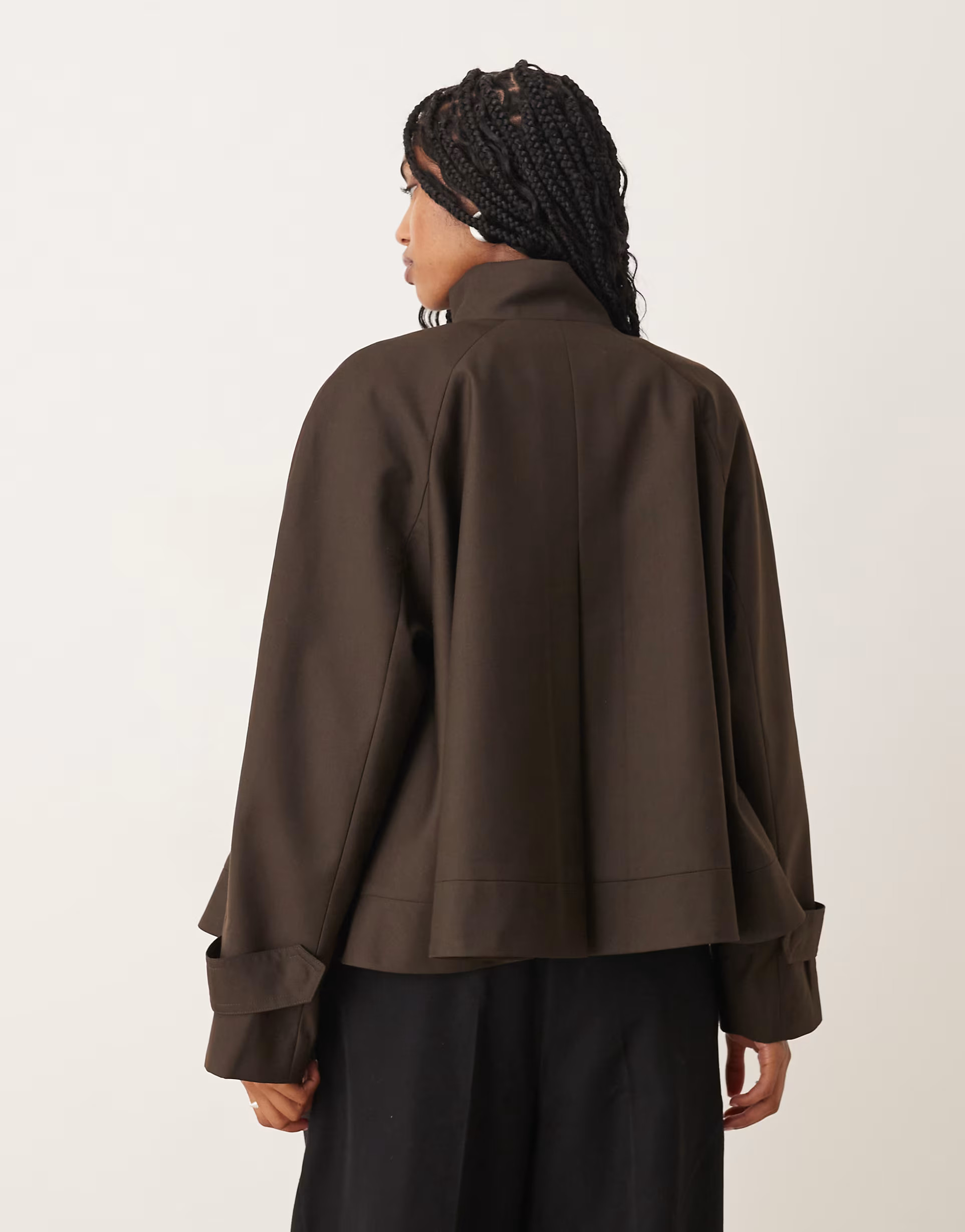 ASOS DESIGN tailored raglan sleeve high neck swing jacket in chocolate | ASOS (Global)