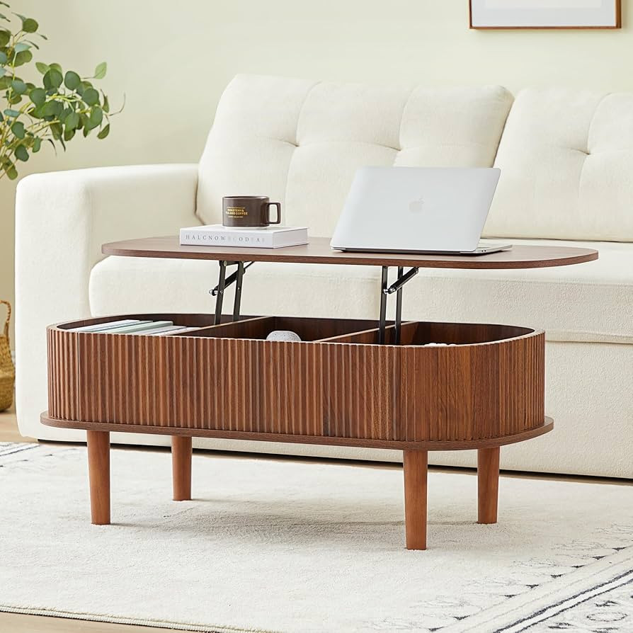 Fluted Lift Top Coffee Table with Hidden Compartment, Fully Assembled Wooden Center Table, Modern... | Amazon (US)