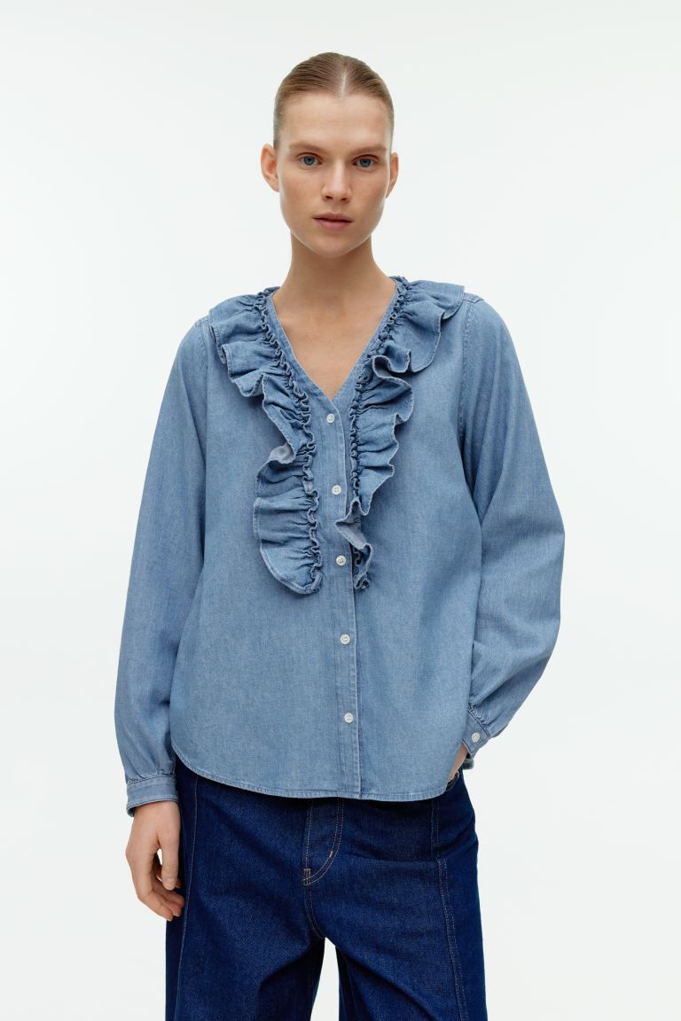 Denim blouse met ruches | H&M (DE, AT, CH, NL, FI)