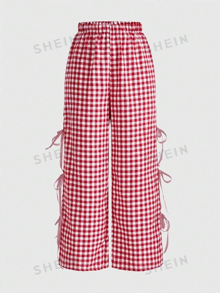 ROMWE Kawaii Plaid Patterned Pants With Belt Design | SHEIN