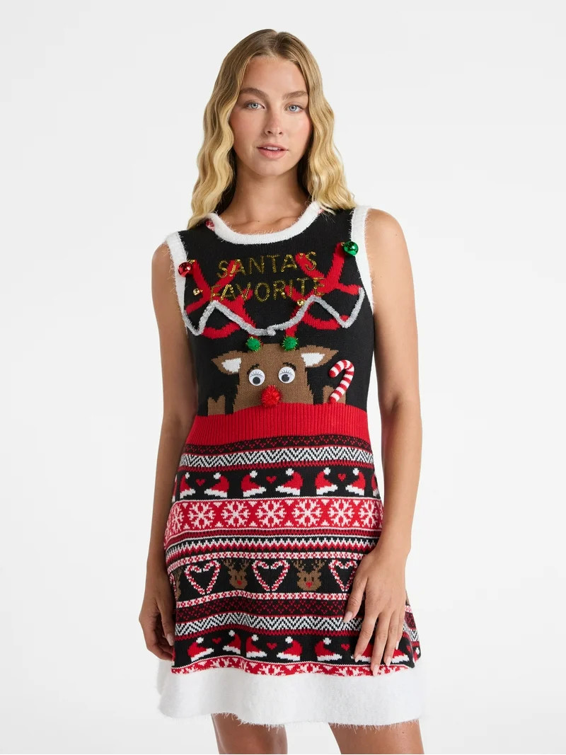 No Boundaries Santa's Favorite Hooded Sweater Dress, Women’s - Walmart.com | Walmart (US)