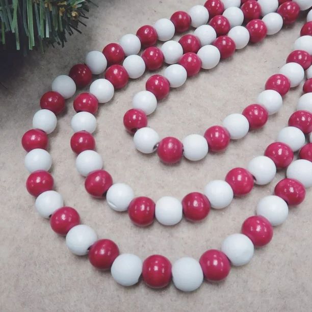 Holiday Time S/2 12ft Red/white Wood Beads Garland - Walmart.com | Walmart (US)
