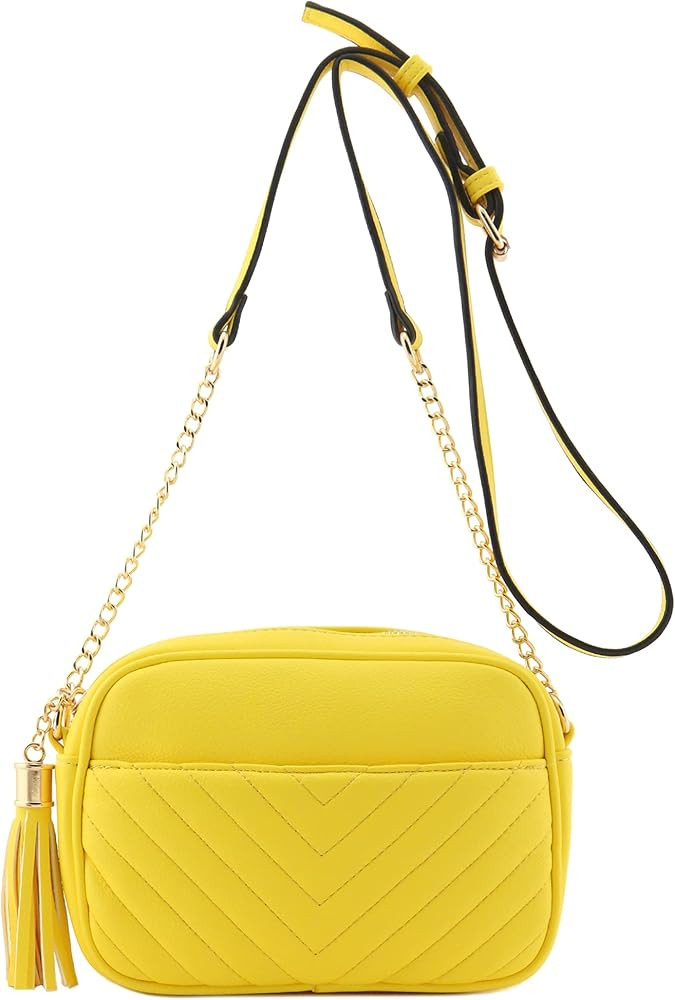 FashionPuzzle Chevron Quilted Crossbody Camera Bag with Chain Strap and Tassel | Amazon (US)