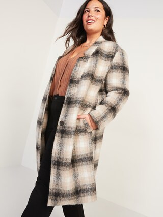 Oversized Soft-Brushed Plaid Plus-Size Overcoat | Old Navy (US)