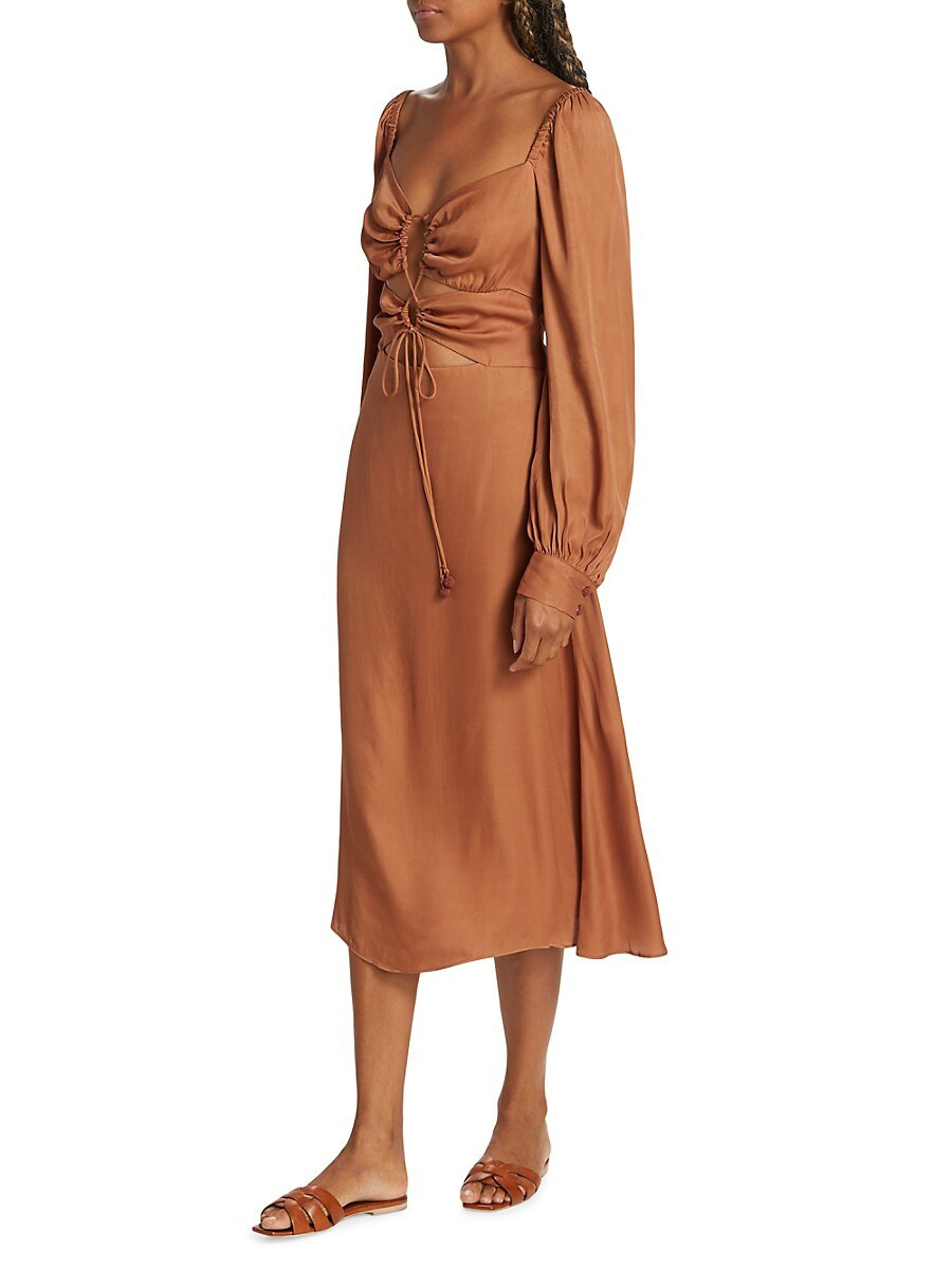 Farm Rio Women's Cut Out Satin Midi Dress - Brown - Size XS | Saks Fifth Avenue OFF 5TH