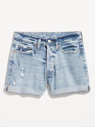 Curvy High-Waisted OG Straight Button-Fly Ripped Jean Shorts for Women -- 3-inch inseam | Old Navy (US)