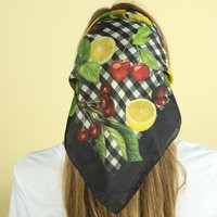 Gingham & Fruits Print Silk Square Scarf - Hand Sewn | Etsy (US)