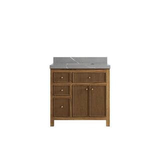 Sonoma Teak 36 in. W x 22 in. D x 36 in. H Single Sink Bath Vanity Center in Dark Teak with 2"" Piatra Quartz Top | The Home Depot