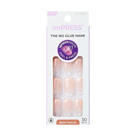 KISS imPRESS No Glue Needed Press On Nails French Heroic White Short Squoval 30 Count | Walmart (US)
