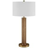 Henn&Hart 29" Tall Table Lamp with Fabric Shade in Rustic Oak/Brass, for Home, Living Room, Bedro... | Amazon (US)