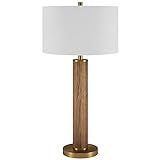 Henn&Hart 29" Tall Table Lamp with Fabric Shade in Rustic Oak/Brass, for Home, Living Room, Bedro... | Amazon (US)