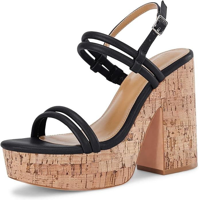 Coutgo Womens Cork Wedge Sandals Heels Open Toe High Heel Platform Slingback Ankle Strap Buckle S... | Amazon (US)