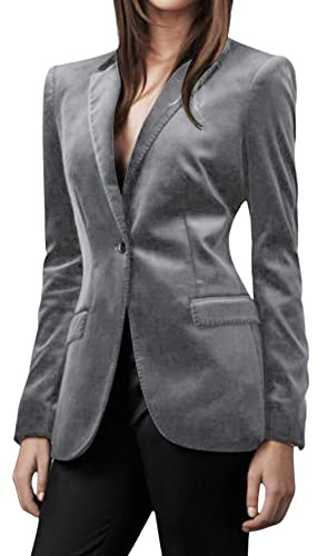 CHARTOU Women 1 Button Fitted Velvet Blazer Jacket Business Suit Jacket Work Office Notched Colla... | Amazon (US)