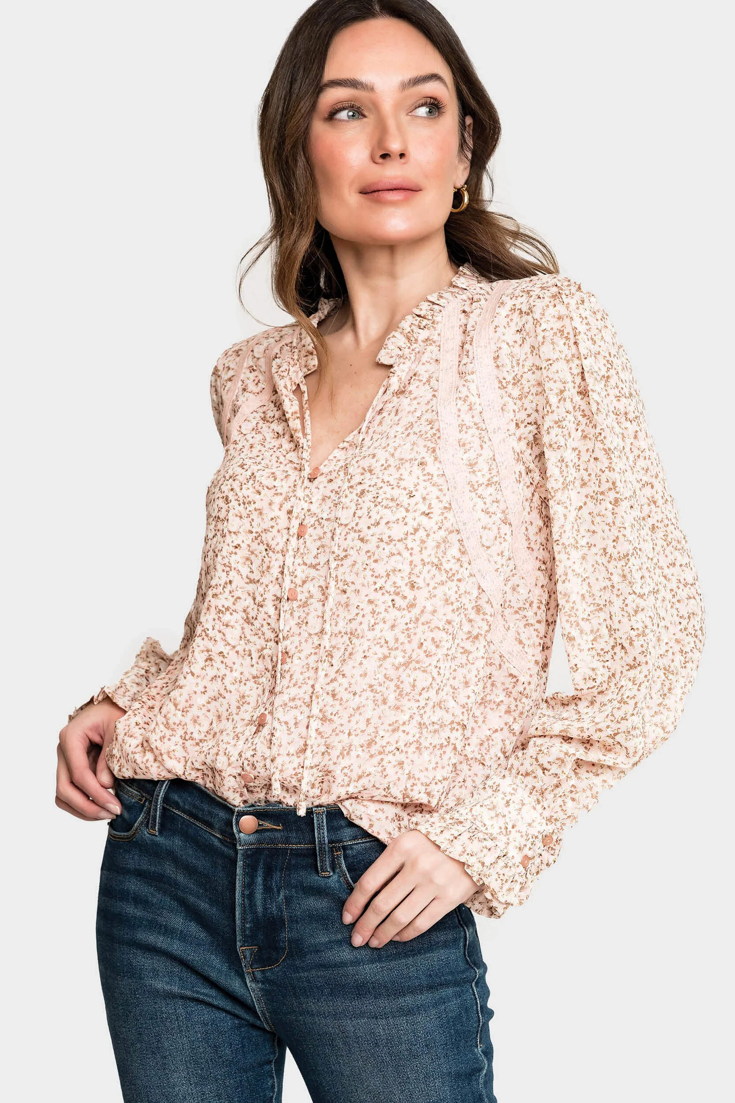 Long Sleeve Crochet Trim Blouse | Gibsonlook