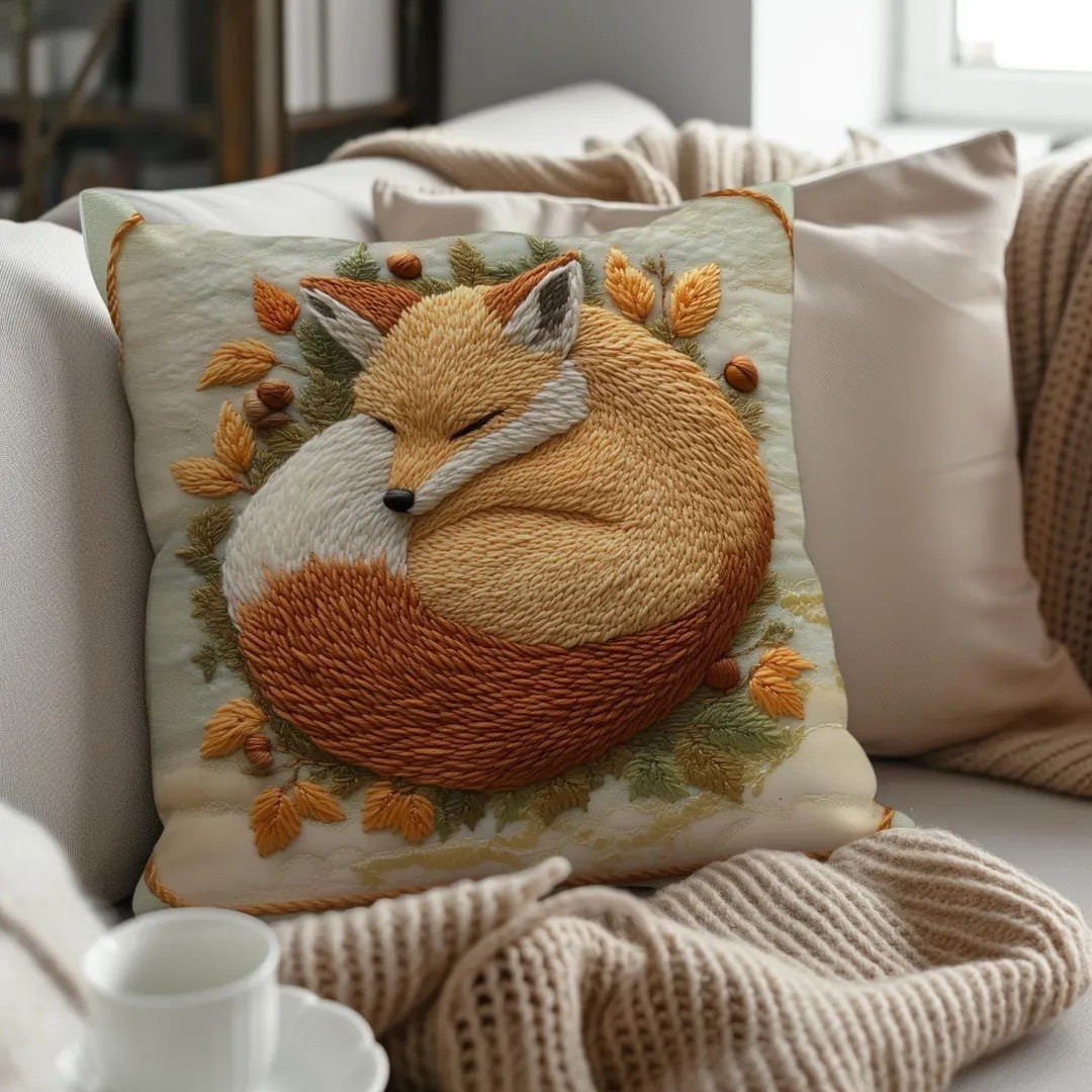 Sleeping Fox Throw Pillow with Insert from Etsy. 





Embroidered Effect Woodland Animal Cushion, Cozy Autumn Leaves Decor, Rustic Forest Cabin Gift Idea, fall pillow 

#LTKFindsUnder50 #LTKHome #LTKSeasonal