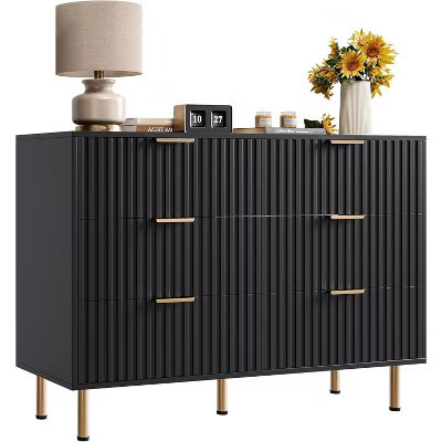 Coolmee 6 Drawer Dresser for Bedroom, Fluted Modern Chest of Drawers with Deep Drawers, Long Large Double Dresser TV Stand for Living Room, Hallway | Target