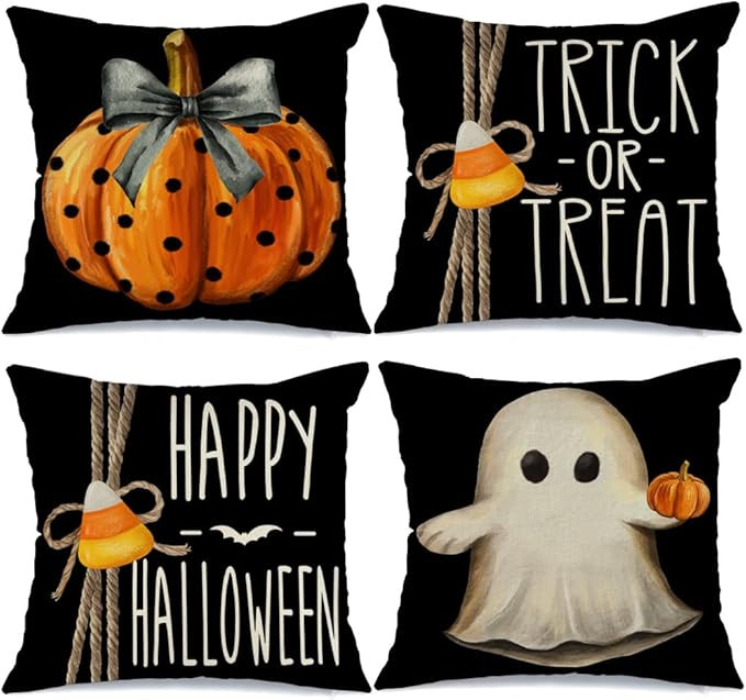 GEEORY Halloween Pillow Covers 18x18 inch Set of 4 Trick or Treat Pumpkin Ghost Throw Pillow Cove... | Amazon (US)