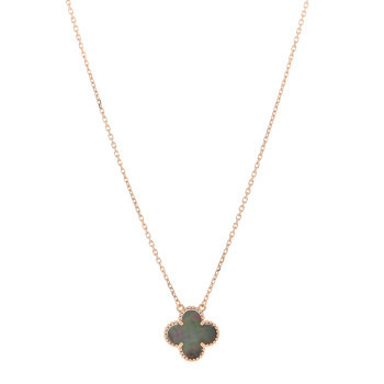 18K Rose Gold Gray Mother of Pearl Vintage Alhambra Pendant Necklace | FASHIONPHILE (US)